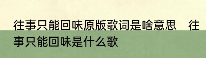 往事只能回味原版歌词是啥意思　往事只能回味是什么歌