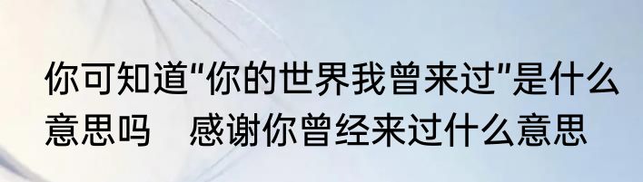你可知道“你的世界我曾来过”是什么意思吗　感谢你曾经来过什么意思