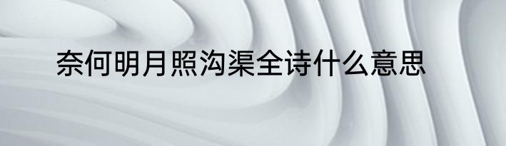 奈何明月照沟渠全诗什么意思