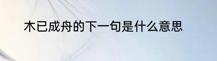 木已成舟的下一句是什么意思