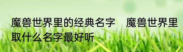 魔兽世界里的经典名字　魔兽世界里取什么名字最好听