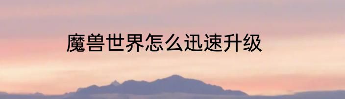 魔兽世界怎么迅速升级
