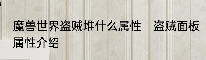 魔兽世界盗贼堆什么属性　盗贼面板属性介绍