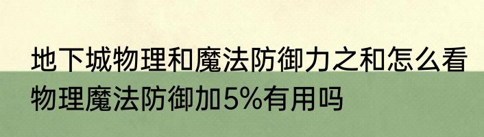地下城物理和魔法防御力之和怎么看　物理魔法防御加5%有用吗