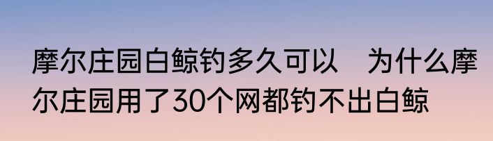 摩尔庄园白鲸钓多久可以　为什么摩尔庄园用了30个网都钓不出白鲸
