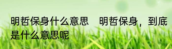 明哲保身什么意思　明哲保身，到底是什么意思呢