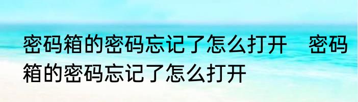 密码箱的密码忘记了怎么打开　密码箱的密码忘记了怎么打开