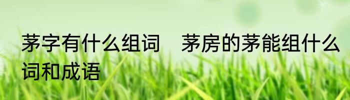 茅字有什么组词　茅房的茅能组什么词和成语