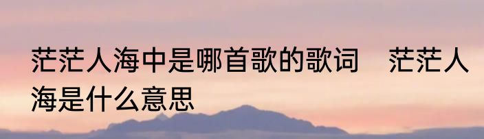 茫茫人海中是哪首歌的歌词　茫茫人海是什么意思