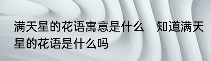 满天星的花语寓意是什么　知道满天星的花语是什么吗