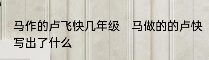 马作的卢飞快几年级　马做的的卢快写出了什么