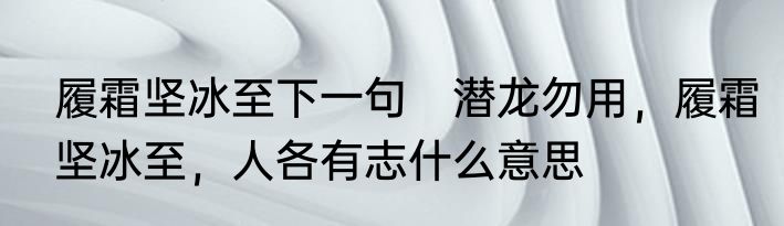 履霜坚冰至下一句　潜龙勿用，履霜坚冰至，人各有志什么意思