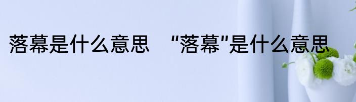 落幕是什么意思　“落幕”是什么意思