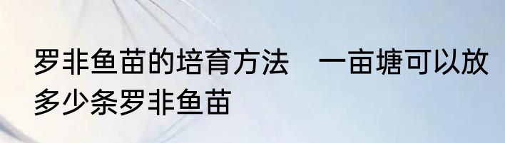 罗非鱼苗的培育方法　一亩塘可以放多少条罗非鱼苗