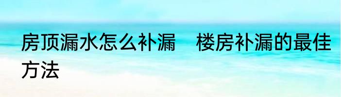 房顶漏水怎么补漏　楼房补漏的最佳方法