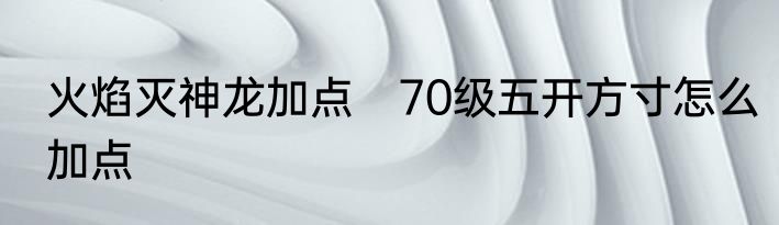 火焰灭神龙加点　70级五开方寸怎么加点
