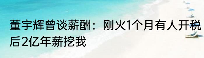 董宇辉曾谈薪酬：刚火1个月有人开税后2亿年薪挖我