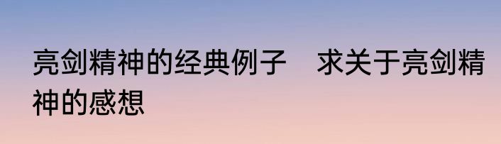 亮剑精神的经典例子　求关于亮剑精神的感想