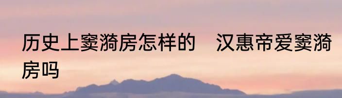 历史上窦漪房怎样的　汉惠帝爱窦漪房吗