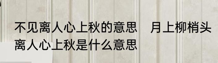 不见离人心上秋的意思　月上柳梢头离人心上秋是什么意思