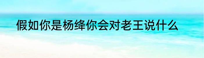 假如你是杨绛你会对老王说什么