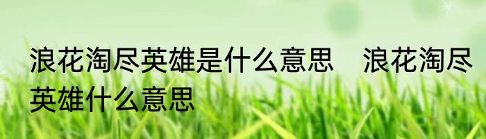 浪花淘尽英雄是什么意思　浪花淘尽英雄什么意思