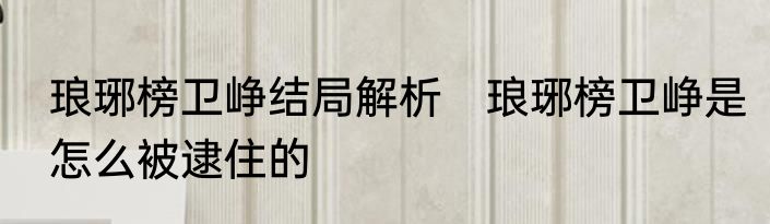 琅琊榜卫峥结局解析　琅琊榜卫峥是怎么被逮住的