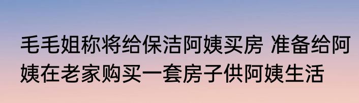毛毛姐称将给保洁阿姨买房 准备给阿姨在老家购买一套房子供阿姨生活