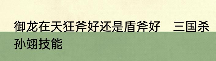 御龙在天狂斧好还是盾斧好　三国杀孙翊技能
