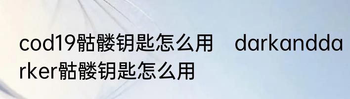cod19骷髅钥匙怎么用　darkanddarker骷髅钥匙怎么用