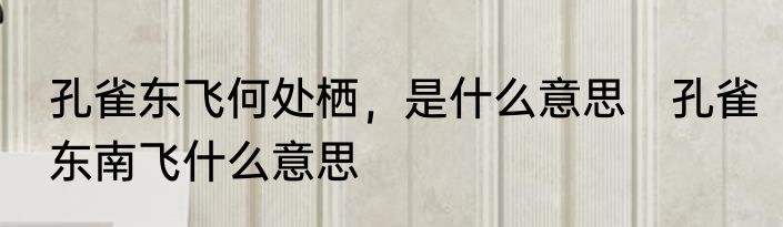 孔雀东飞何处栖，是什么意思　孔雀东南飞什么意思
