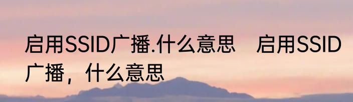 启用SSID广播.什么意思　启用SSID广播，什么意思