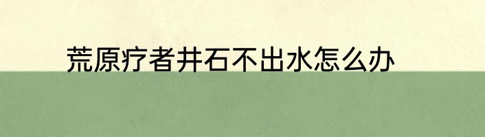 荒原疗者井石不出水怎么办