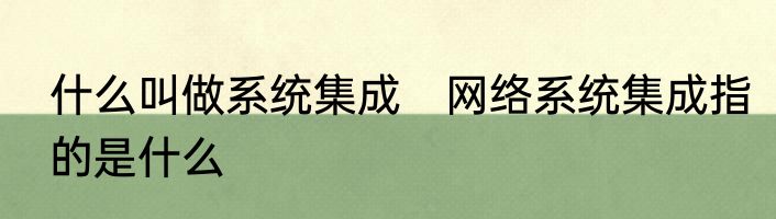 什么叫做系统集成　网络系统集成指的是什么