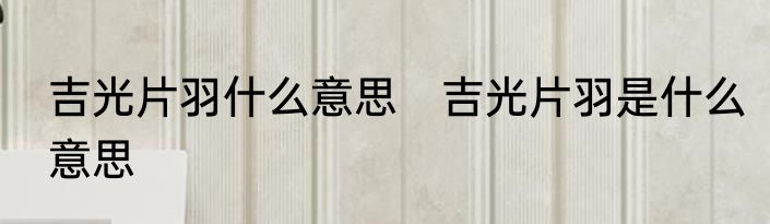 吉光片羽什么意思　吉光片羽是什么意思