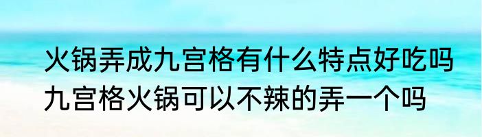 火锅弄成九宫格有什么特点好吃吗　九宫格火锅可以不辣的弄一个吗