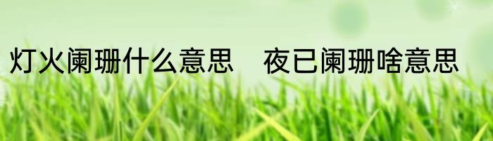 灯火阑珊什么意思　夜已阑珊啥意思