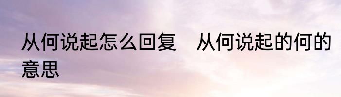 从何说起怎么回复　从何说起的何的意思