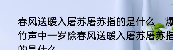 春风送暖入屠苏屠苏指的是什么　爆竹声中一岁除春风送暖入屠苏屠苏指的是什么