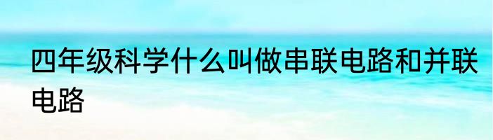 四年级科学什么叫做串联电路和并联电路