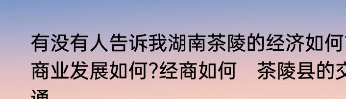 有没有人告诉我湖南茶陵的经济如何?商业发展如何?经商如何　茶陵县的交通