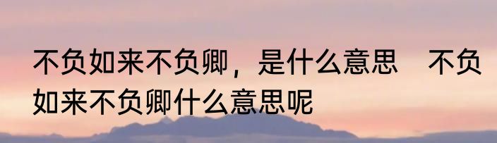 不负如来不负卿，是什么意思　不负如来不负卿什么意思呢