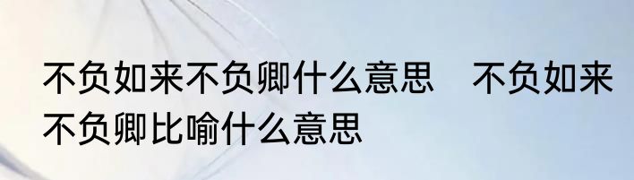 不负如来不负卿什么意思　不负如来不负卿比喻什么意思