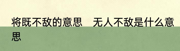 将既不敌的意思　无人不敌是什么意思
