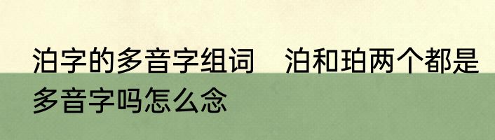 泊字的多音字组词　泊和珀两个都是多音字吗怎么念