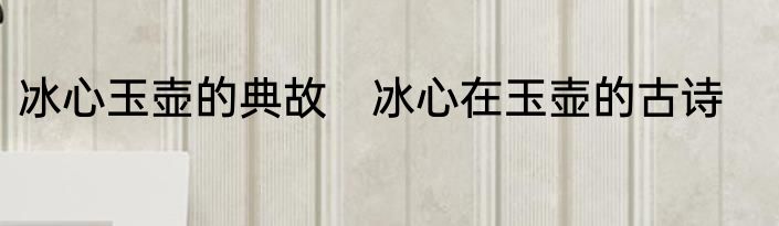冰心玉壶的典故　冰心在玉壶的古诗