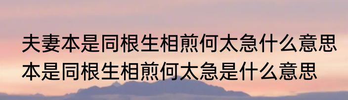 夫妻本是同根生相煎何太急什么意思　本是同根生相煎何太急是什么意思