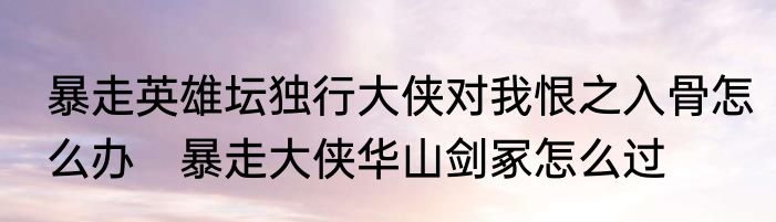 暴走英雄坛独行大侠对我恨之入骨怎么办　暴走大侠华山剑冢怎么过