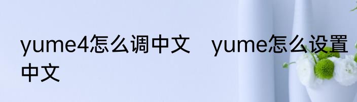 yume4怎么调中文　yume怎么设置中文