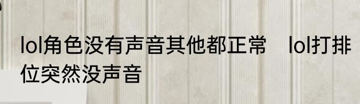 lol角色没有声音其他都正常　lol打排位突然没声音